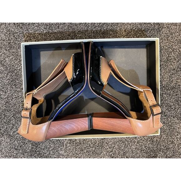 PAUL SMITH Womens Shoes Leather Tan & Black Patent Kilte Flap us 39.5 Heels 8.5 - Picture 3 of 14